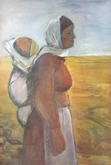 Kültür ve Turizm Bakanlığı Yayınları, Çocuklu Kadın, Nurettin Ergüven ( 1905 - 1979 ) 35x50 cm.